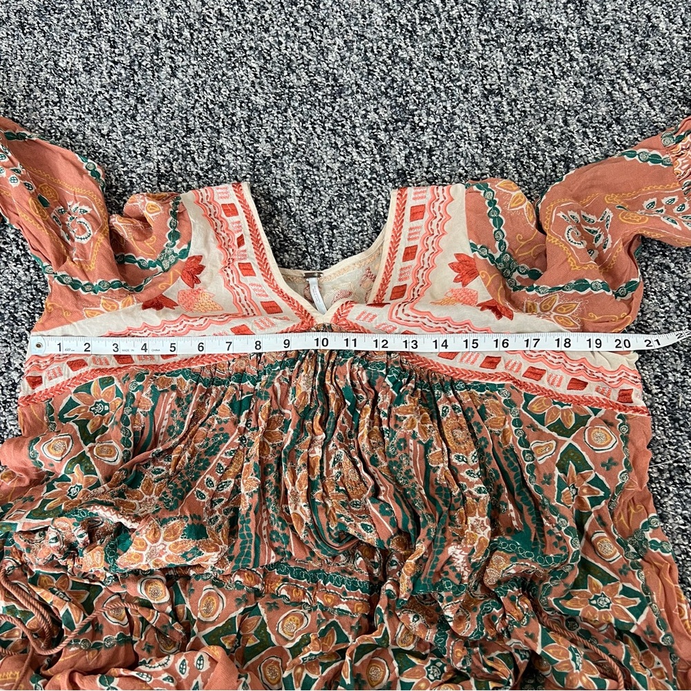 Free People Pink City Long Sleeve Floral Dress in Orange and Green - Picture 14 of 15